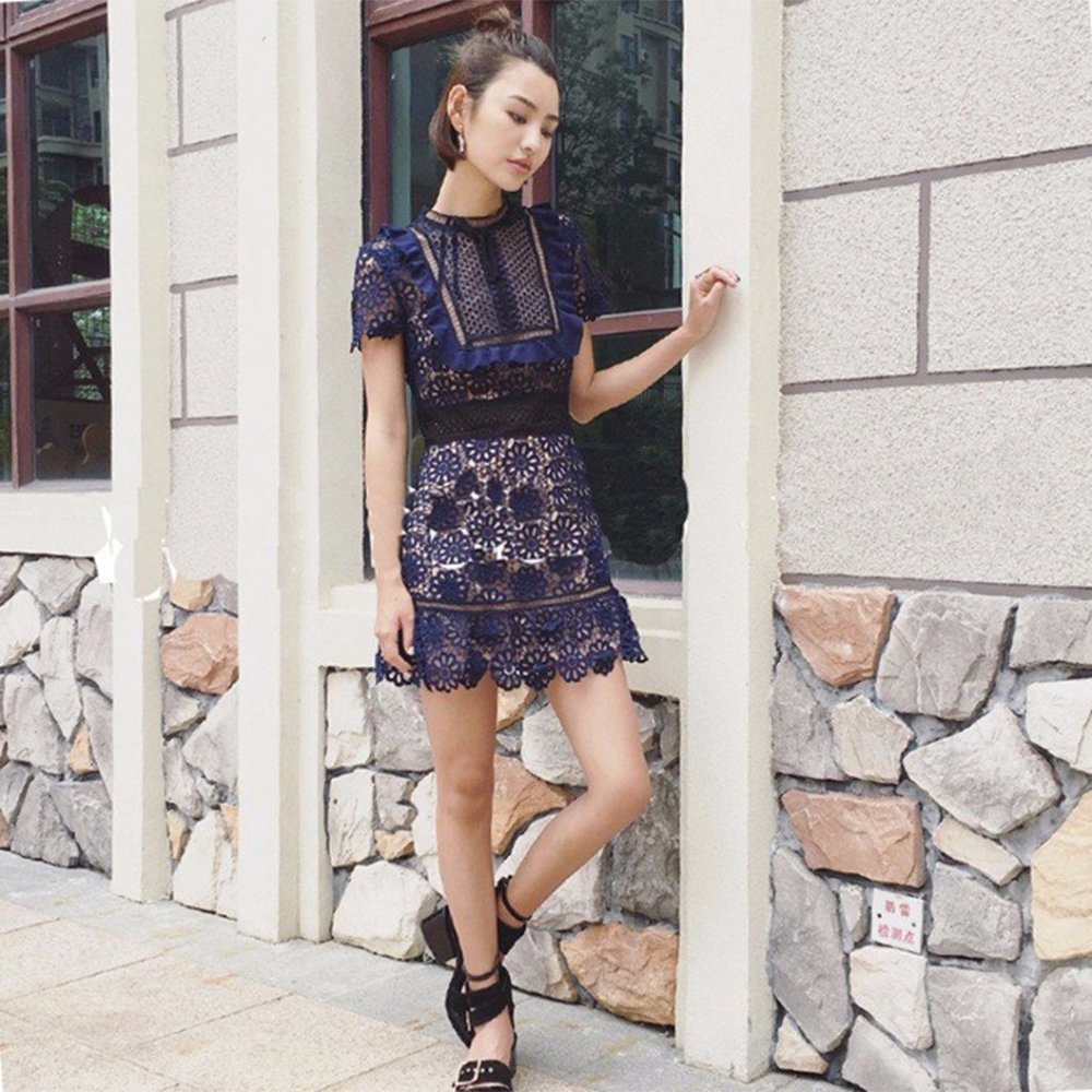 Navy and Beige Self-Portrait Dress